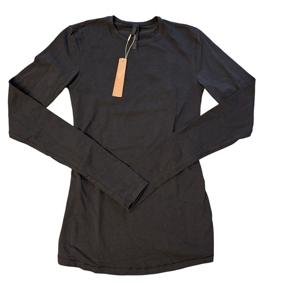 SKIMS Long Sleeve T-Shirt Maternity XS Soot Cotton Jersey LS-LST-8047W